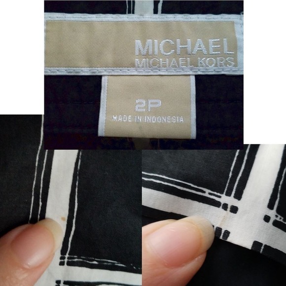 Michael Kors Black White Brushstroke Plaid A-Line Skirt w Pockets- 2‎ Petite, 2P - Picture 4 of 4